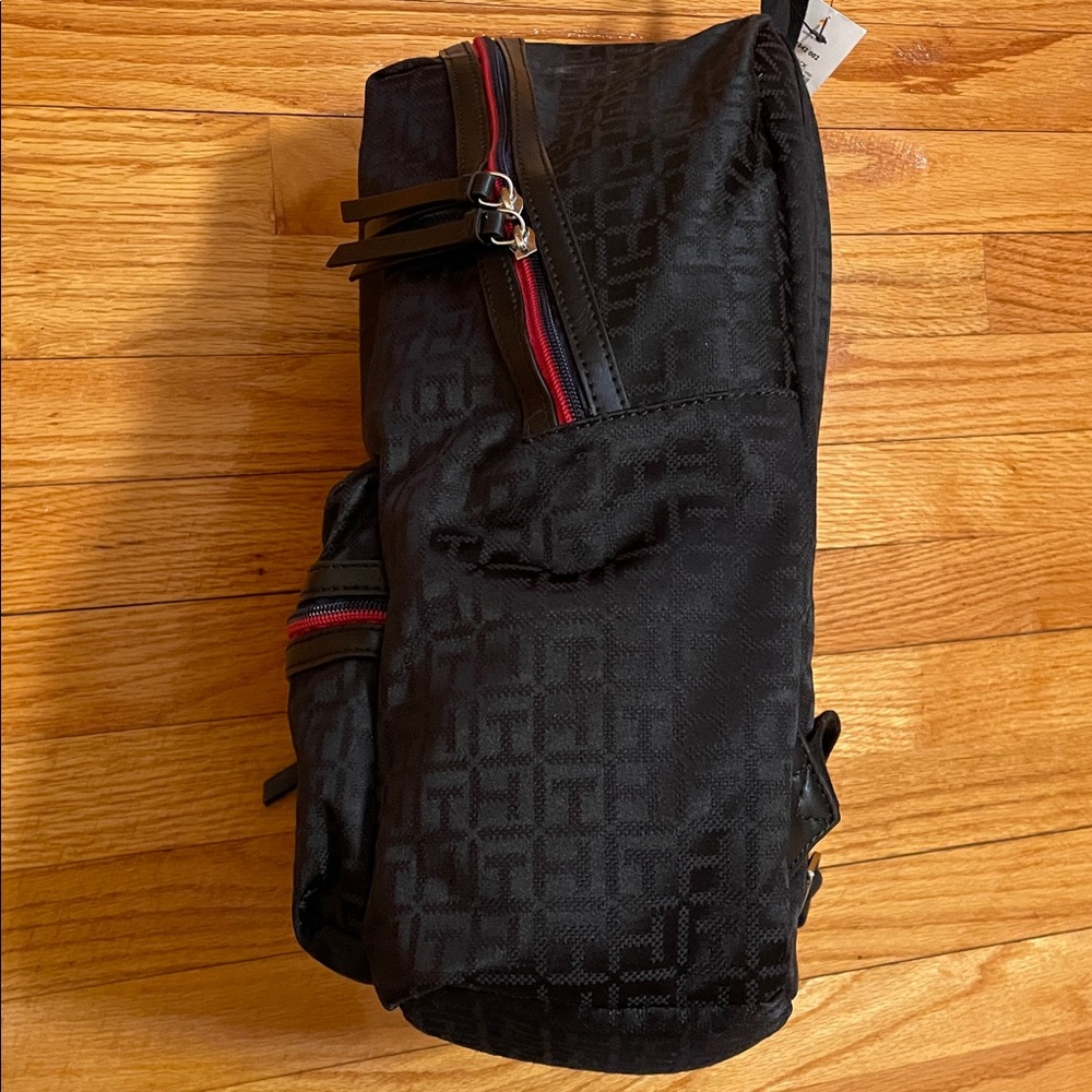 NWT Tommy Hilfiger Black Backpack with Red Trim and Logo Jacquard - Picture 8 of 11